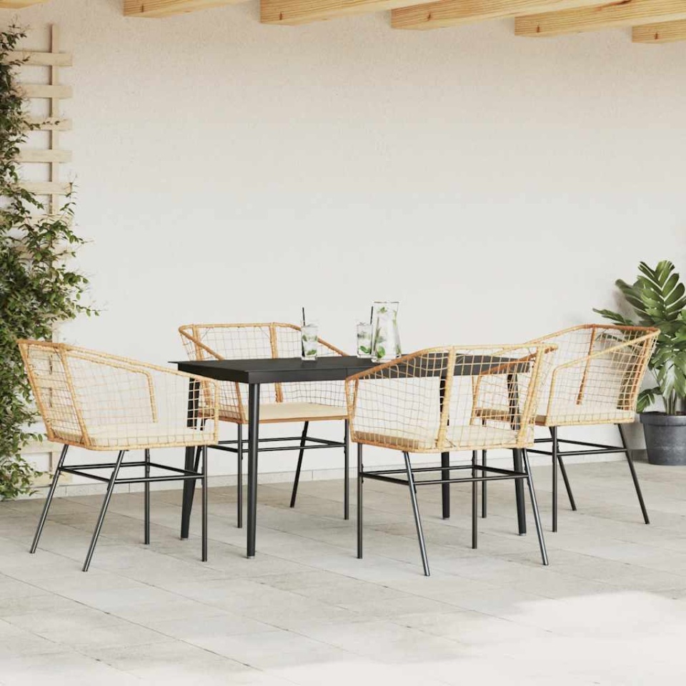 Set mobilier de grădină cu perne 5 piese maro sticlă polirattan - 2 | YEO