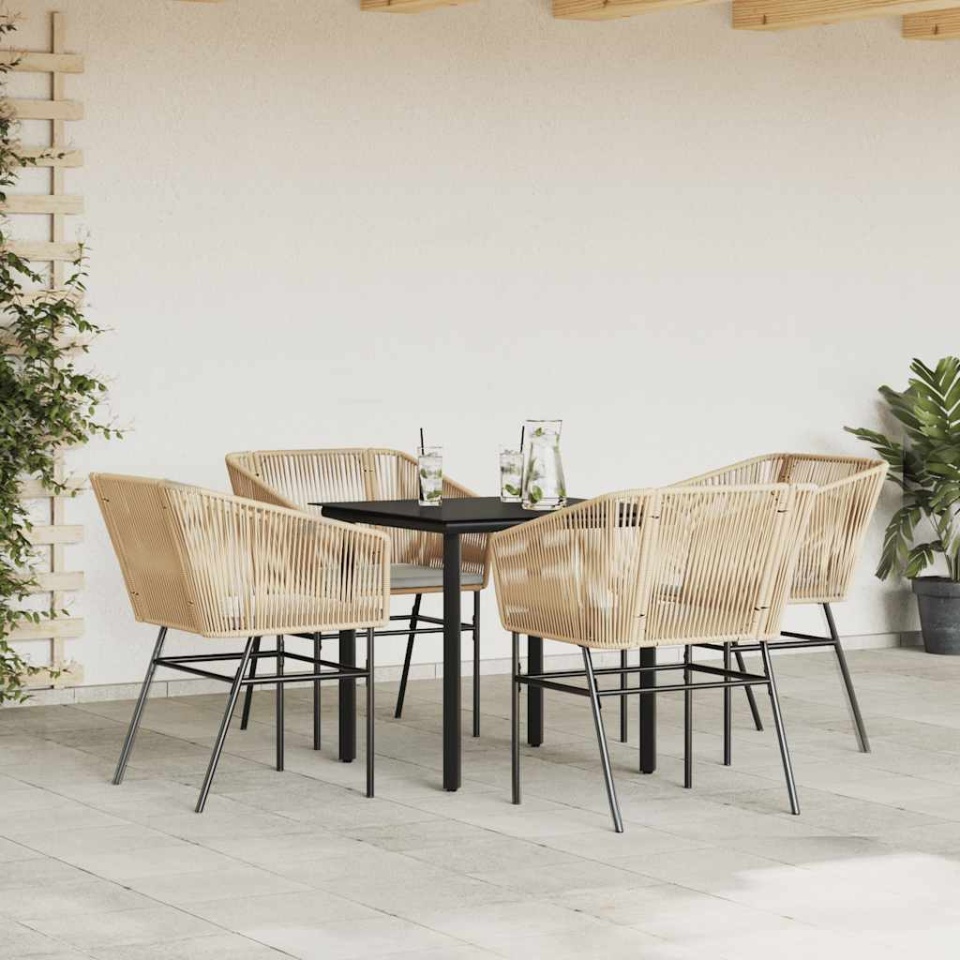 Set mobilier de grădină cu perne 5 piese maro sticlă polirattan - 2 | YEO