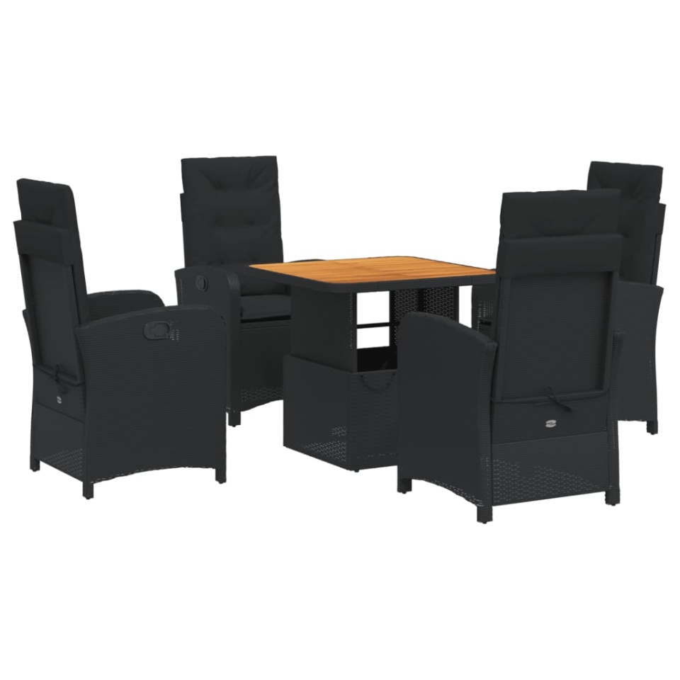 Set mobilier de grădină cu perne, 5 piese, negru, poliratan - 1 | YEO