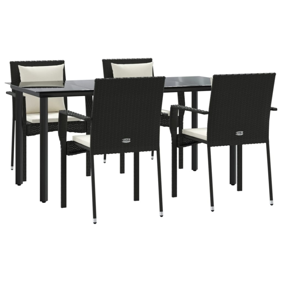 Set mobilier de grădină cu perne, 5 piese, negru, poliratan - 2 | YEO