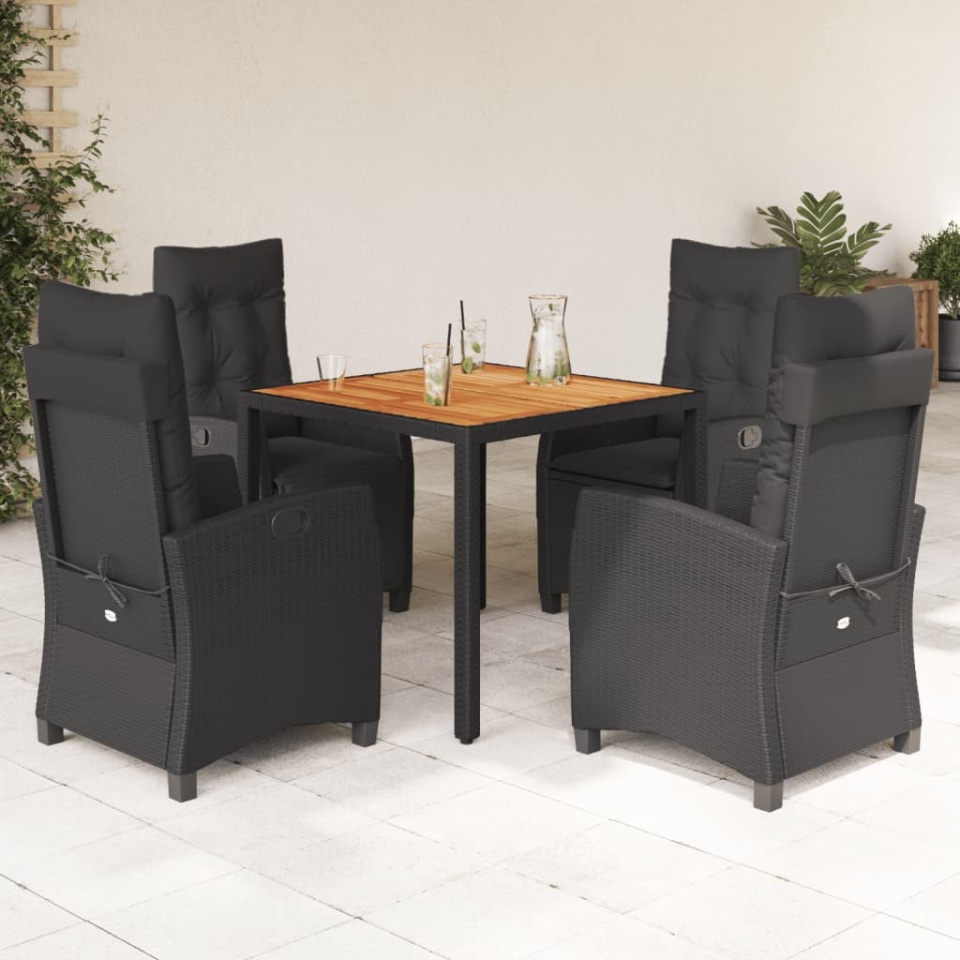 Set mobilier de grădină cu perne, 5 piese, negru, poliratan