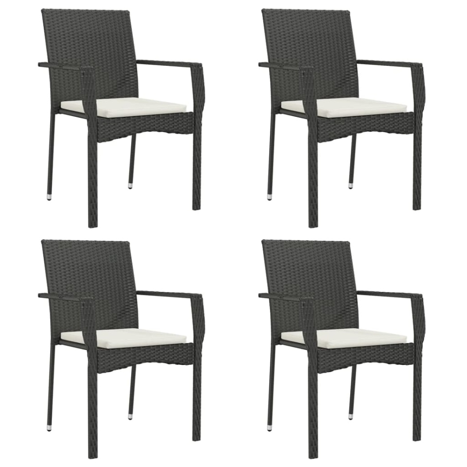 Set mobilier de grădină cu perne, 5 piese, negru, poliratan - 3 | YEO
