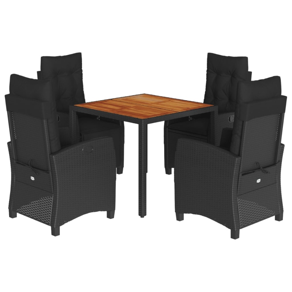 Set mobilier de grădină cu perne, 5 piese, negru, poliratan - 1 | YEO