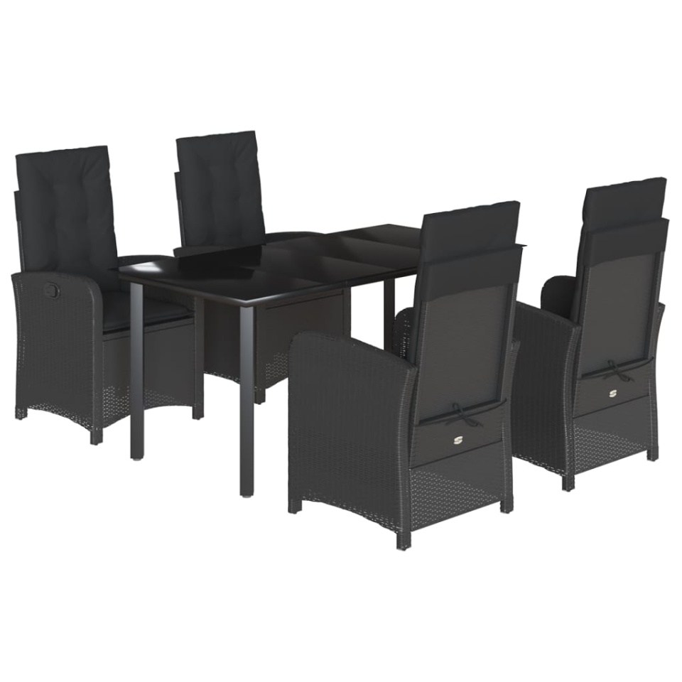 Set mobilier de grădină cu perne, 5 piese, negru, poliratan - 1 | YEO