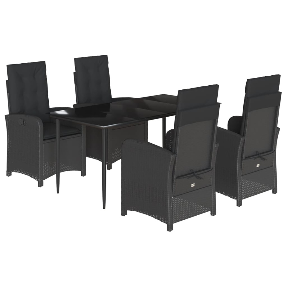 Set mobilier de grădină cu perne, 5 piese, negru, poliratan - 1 | YEO
