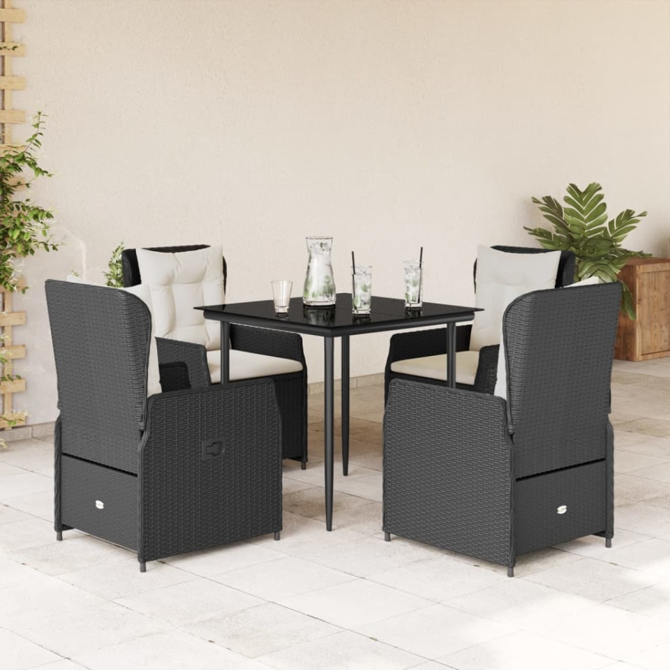 Set mobilier de grădină cu perne, 5 piese, negru, poliratan