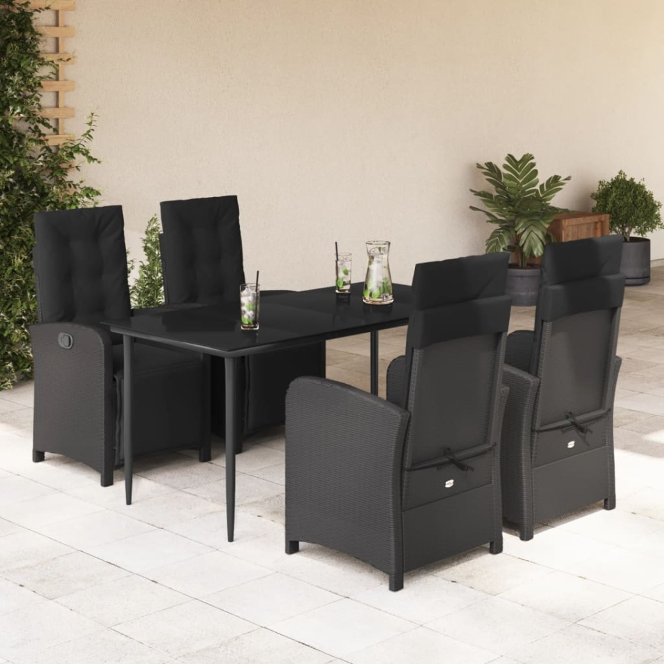Set mobilier de grădină cu perne, 5 piese, negru, poliratan
