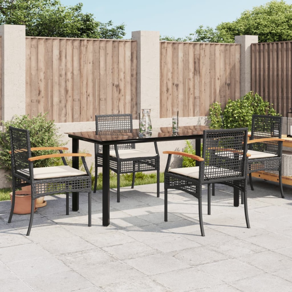 Set mobilier de grădină cu perne, 5 piese, negru, poliratan