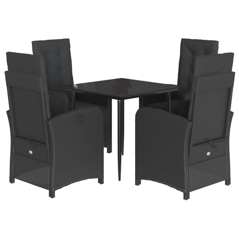Set mobilier de grădină cu perne, 5 piese, negru, poliratan - 1 | YEO