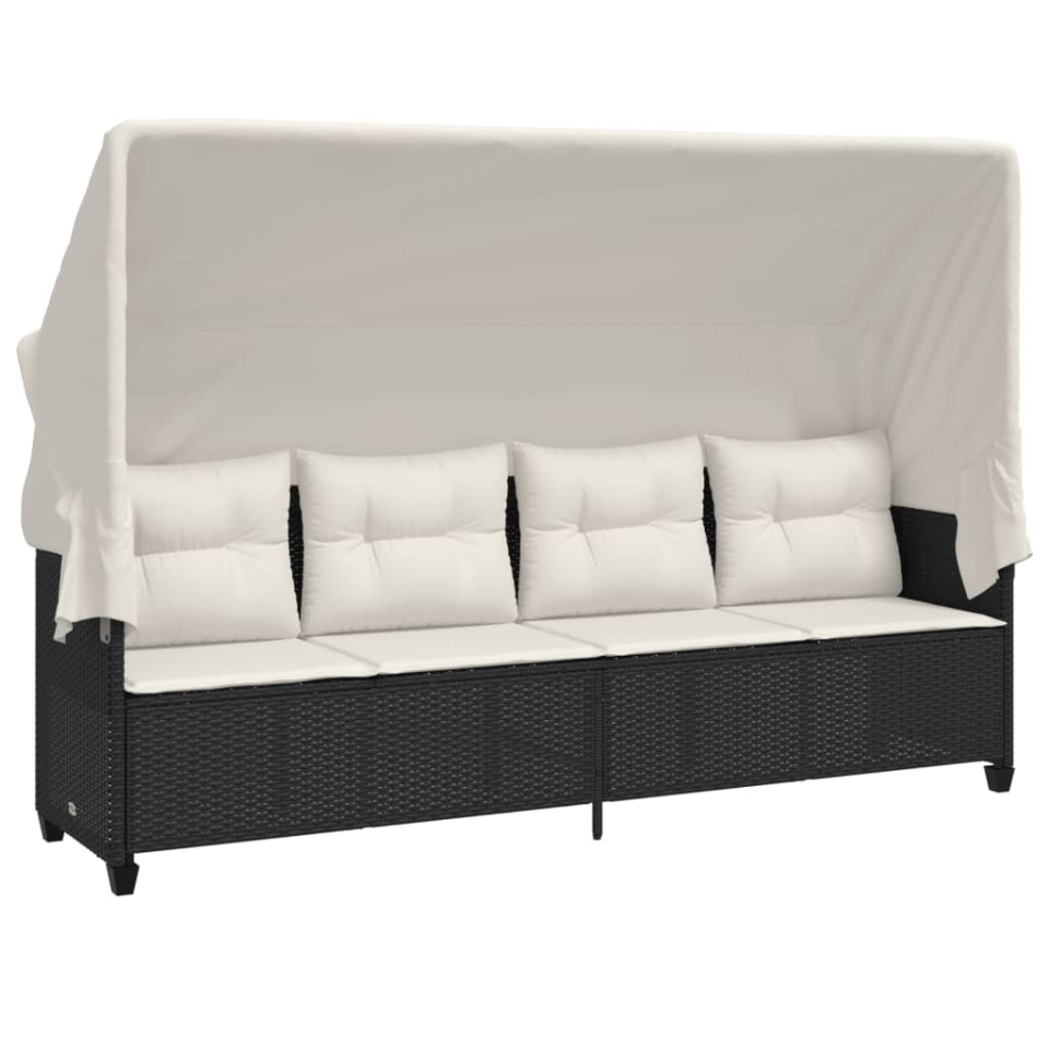 Set mobilier de grădină cu perne, 5 piese, negru, poliratan - 2 | YEO