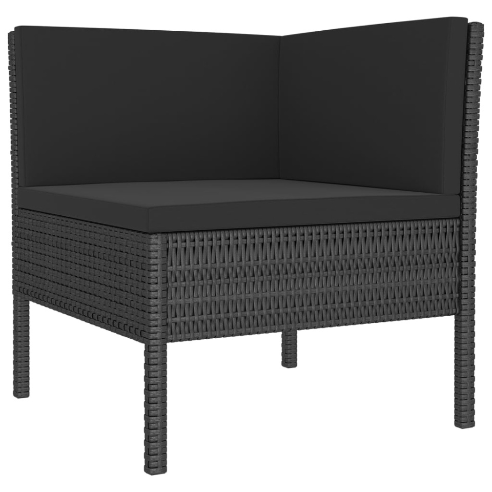 Set mobilier de grădină cu perne, 5 piese, negru, poliratan - 2 | YEO