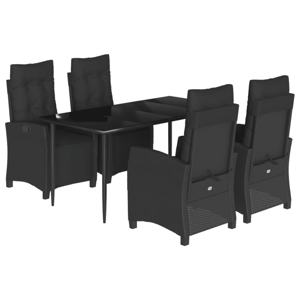 Set mobilier de grădină cu perne, 5 piese, negru, poliratan - 1 | YEO