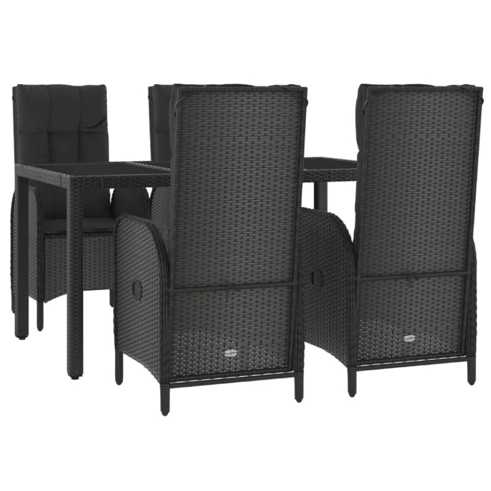 Set mobilier de grădină cu perne, 5 piese, negru, poliratan - 2 | YEO