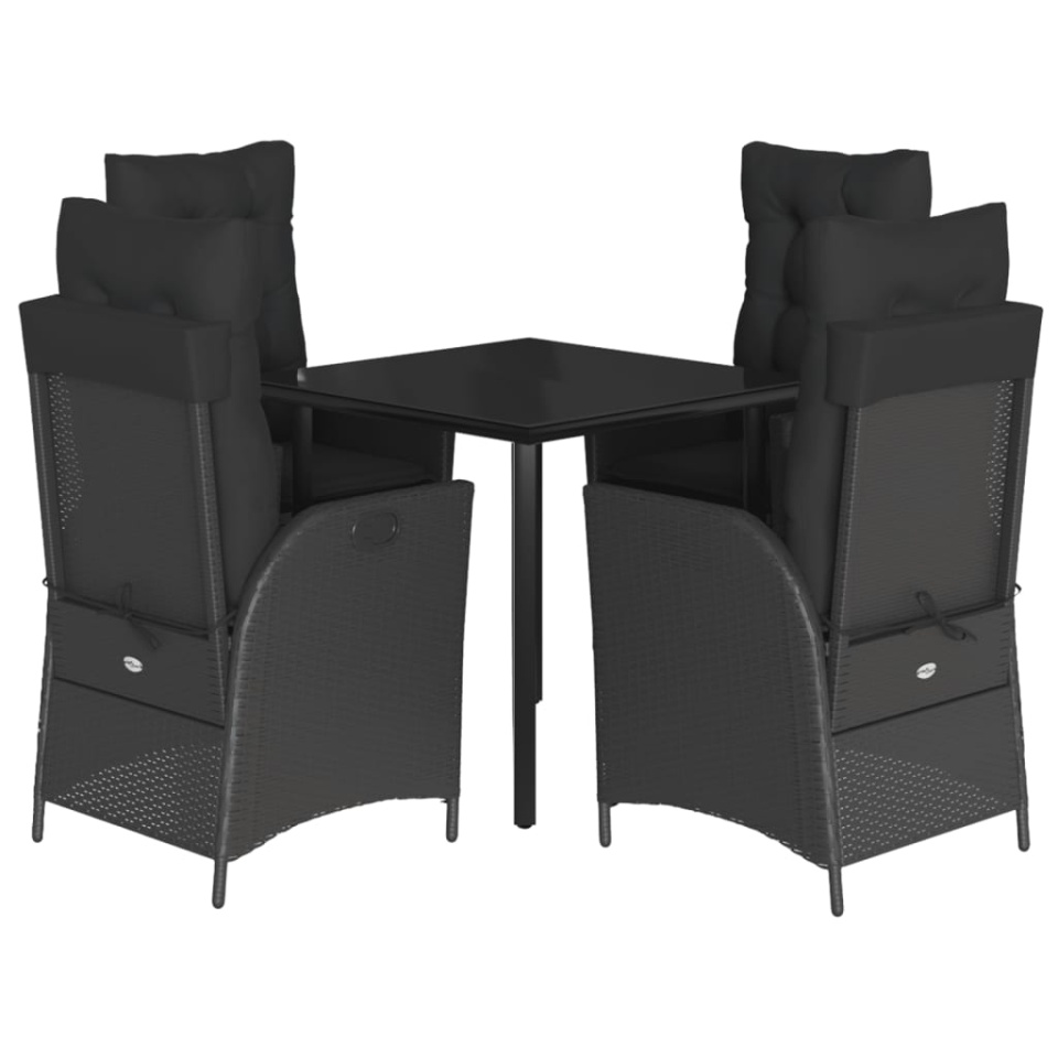 Set mobilier de grădină cu perne, 5 piese, negru, poliratan - 1 | YEO