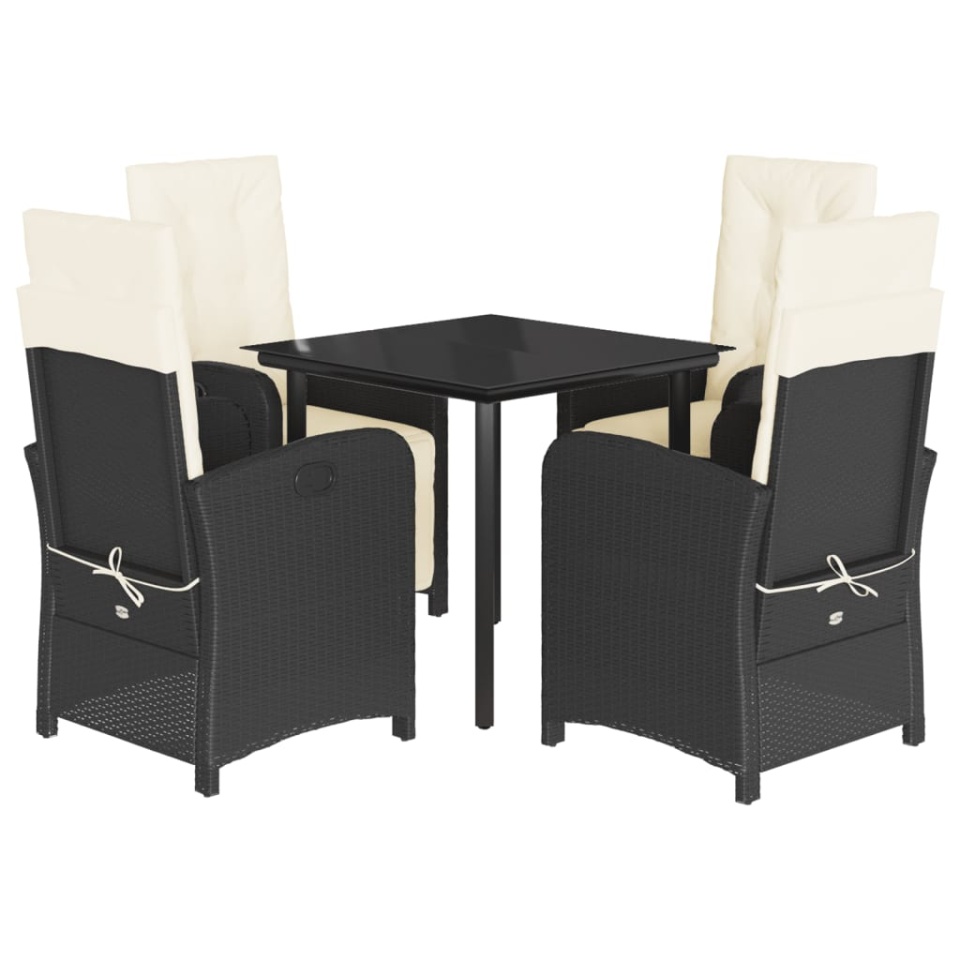 Set mobilier de grădină cu perne, 5 piese, negru, poliratan - 1 | YEO