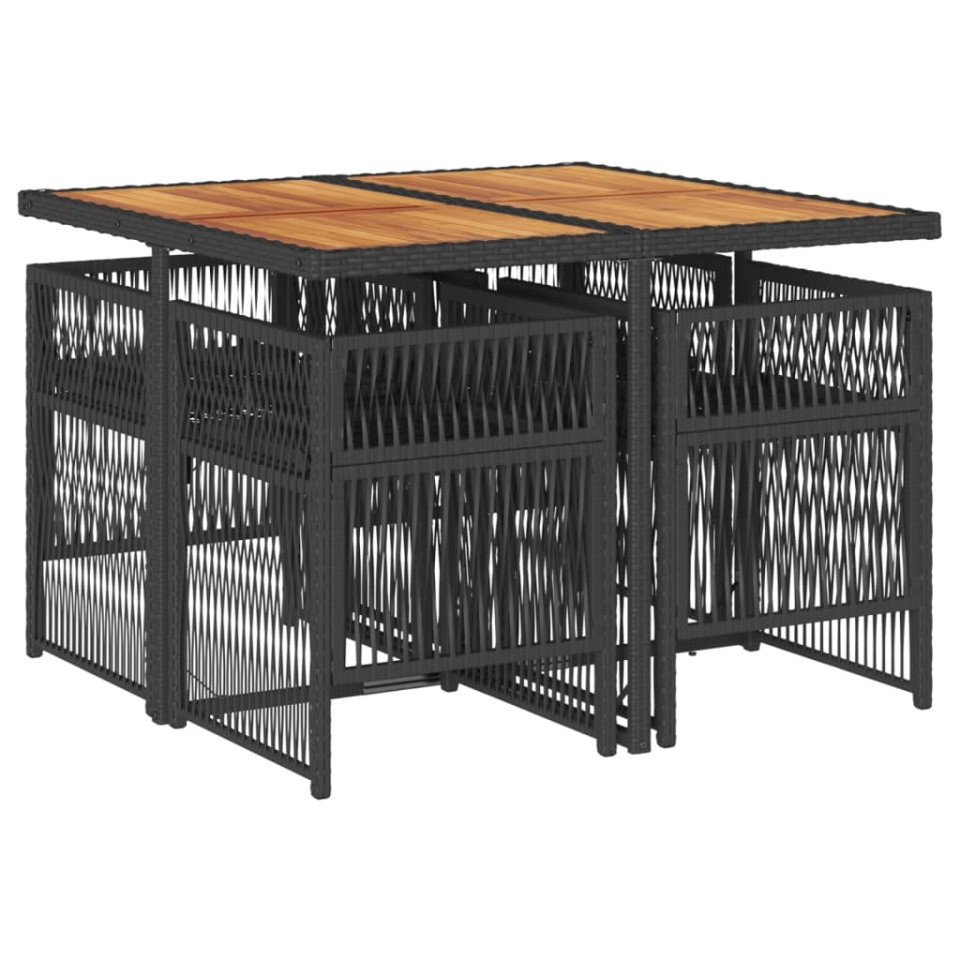 Set mobilier de grădină cu perne, 5 piese, negru, poliratan - 2 | YEO
