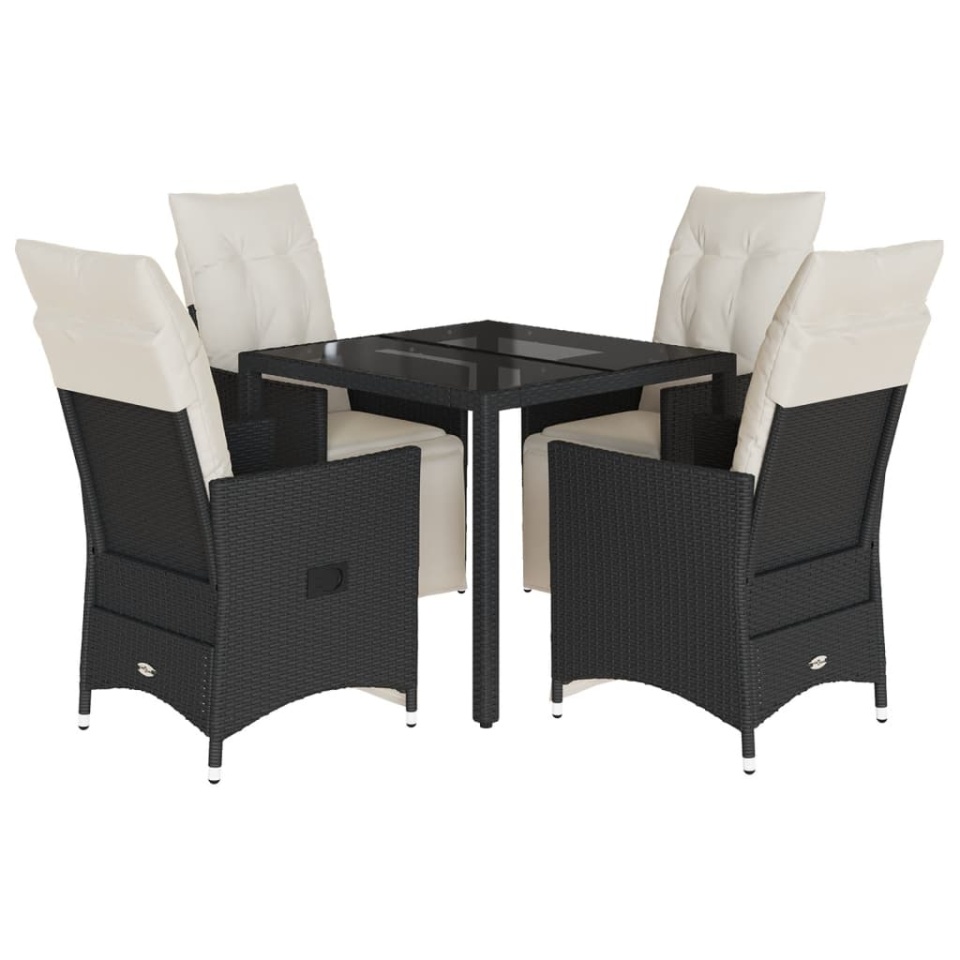 Set mobilier de grădină cu perne, 5 piese, negru, poliratan - 1 | YEO
