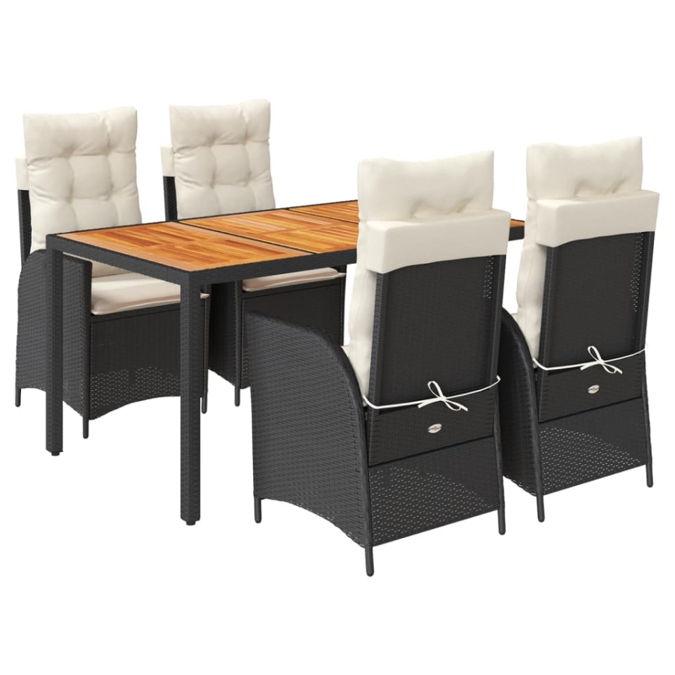 Set mobilier de grădină cu perne, 5 piese, negru, poliratan - 1 | YEO