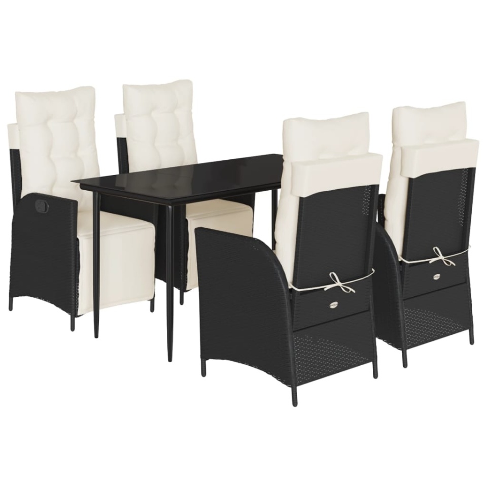 Set mobilier de grădină cu perne, 5 piese, negru, poliratan - 1 | YEO