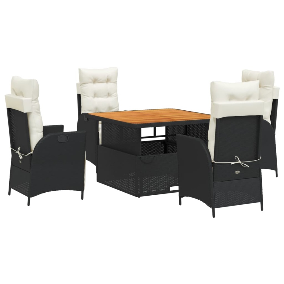 Set mobilier de grădină cu perne, 5 piese, negru, poliratan - 1 | YEO