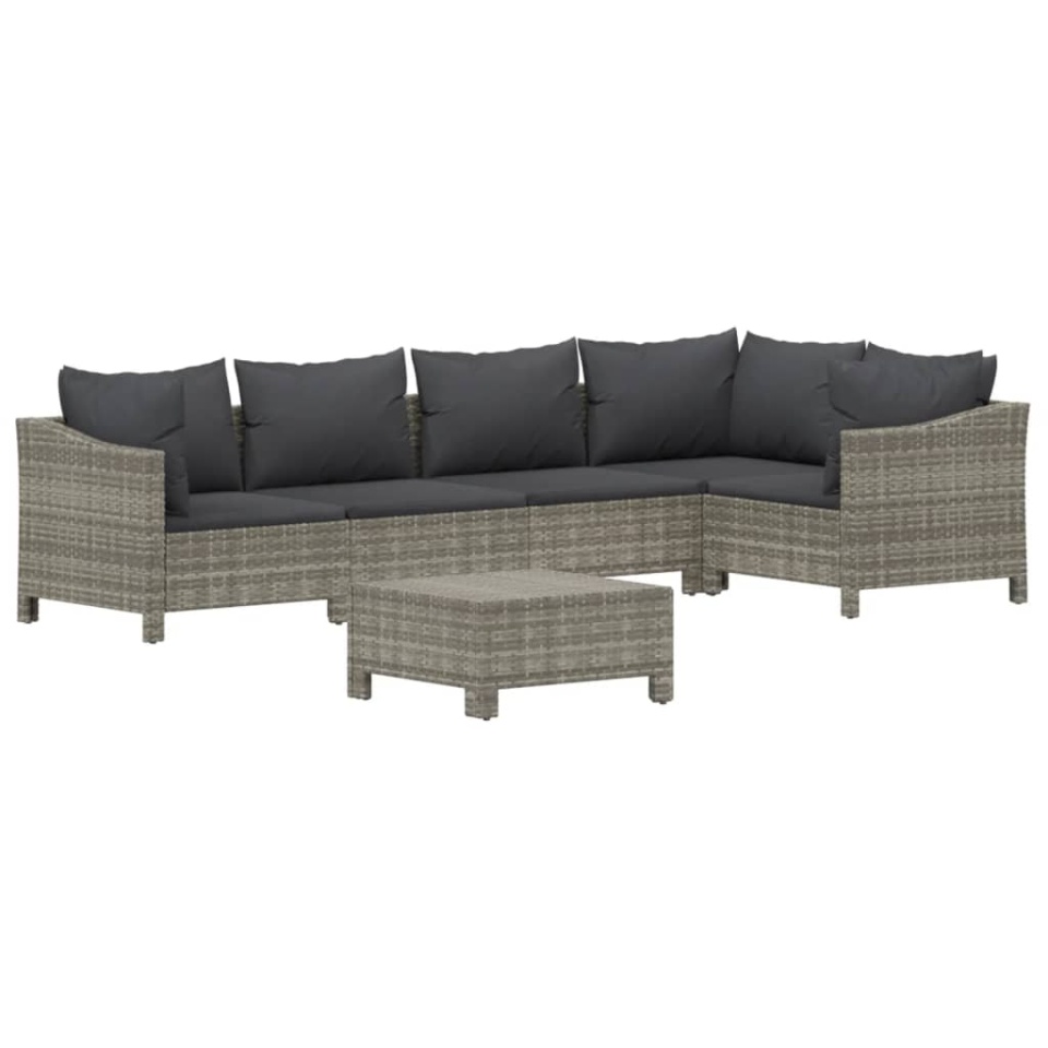 Set mobilier de grădină cu perne, 6 piese, gri, poliratan - 2 | YEO
