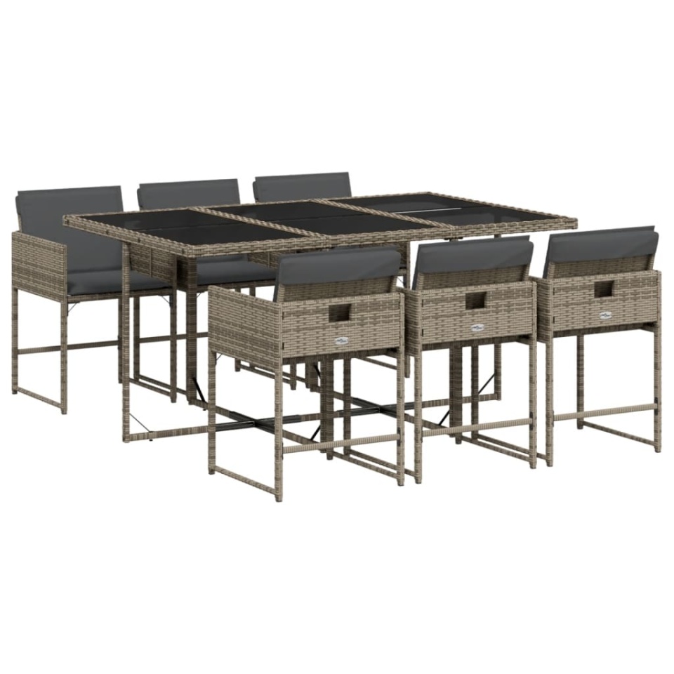 Set mobilier de grădină cu perne, 7 piese, gri, poliratan - 1 | YEO