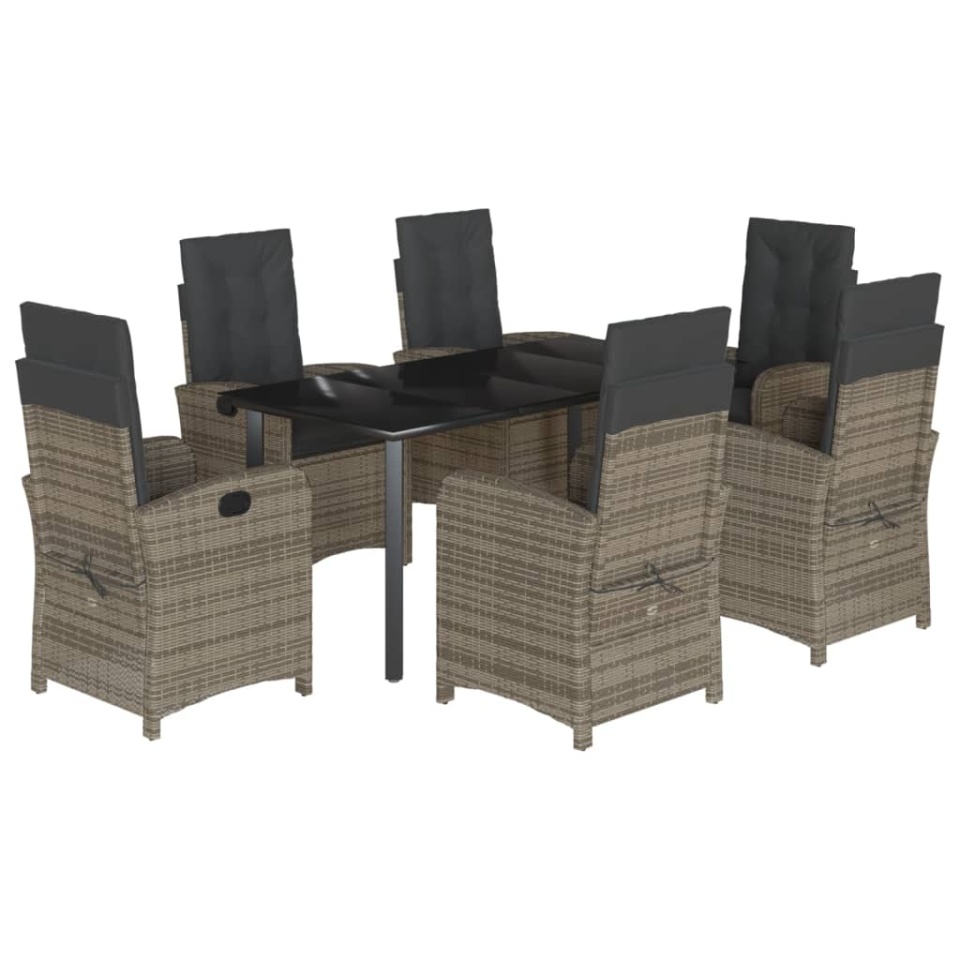 Set mobilier de grădină cu perne, 7 piese, gri, poliratan - 1 | YEO