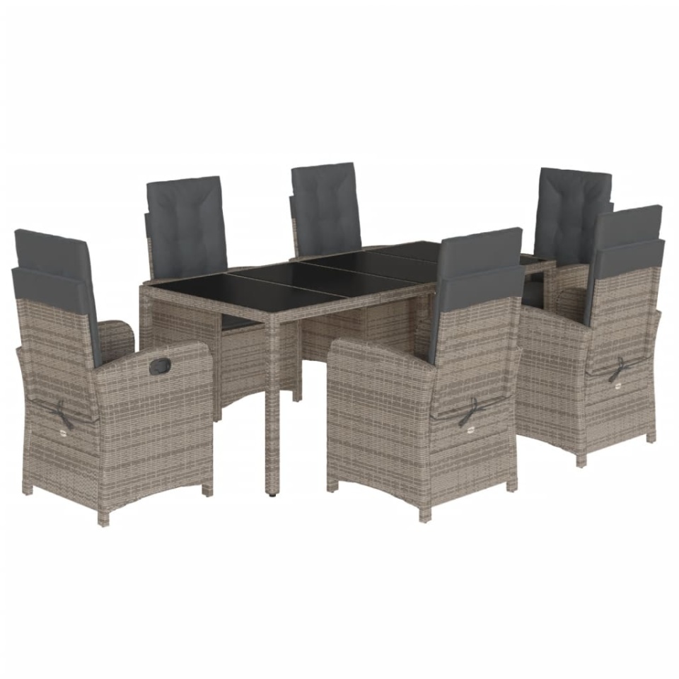 Set mobilier de grădină cu perne, 7 piese, gri, poliratan - 1 | YEO