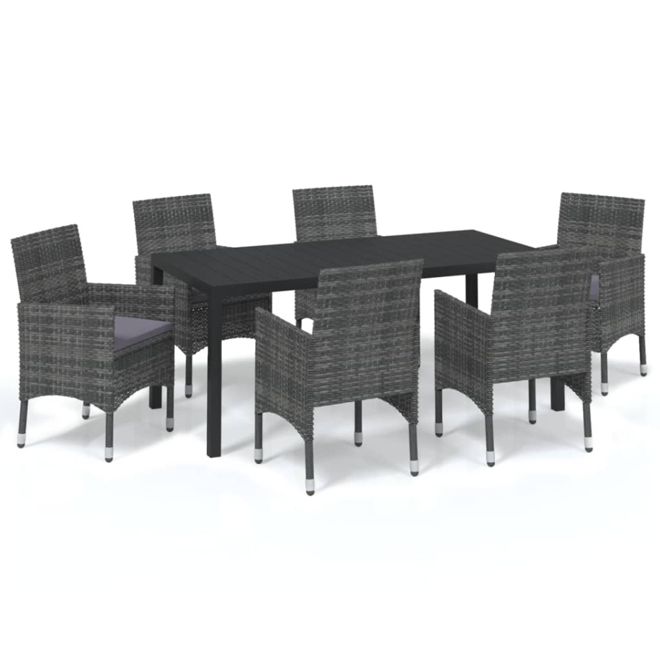Set mobilier de grădină cu perne, 7 piese, gri, poliratan - 1 | YEO