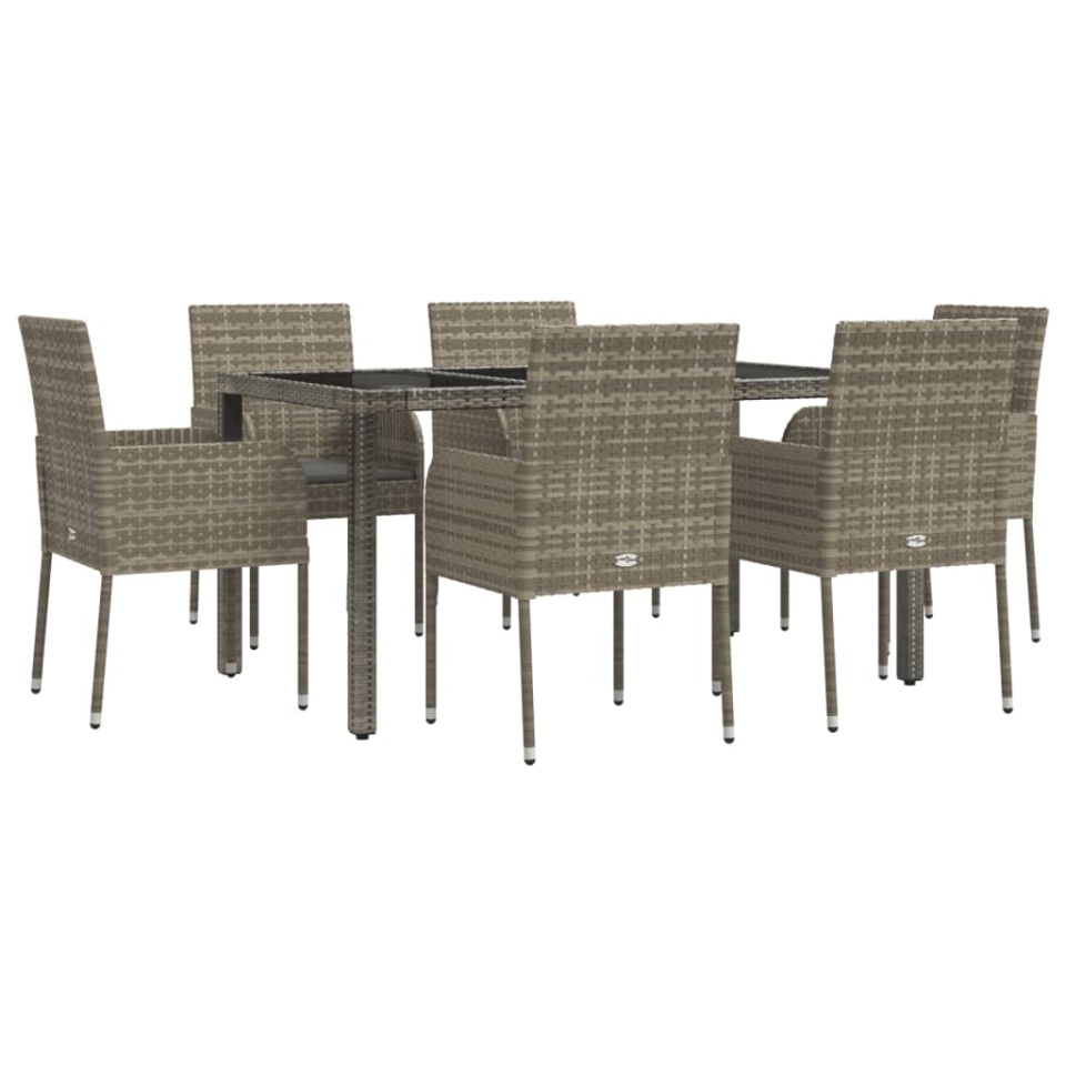 Set mobilier de grădină cu perne, 7 piese, gri, poliratan - 2 | YEO