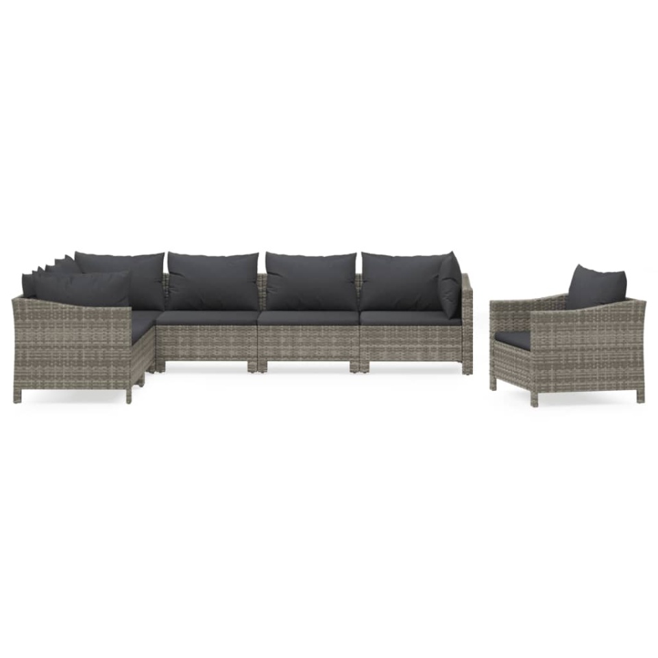 Set mobilier de grădină cu perne, 7 piese, gri, poliratan - 1 | YEO
