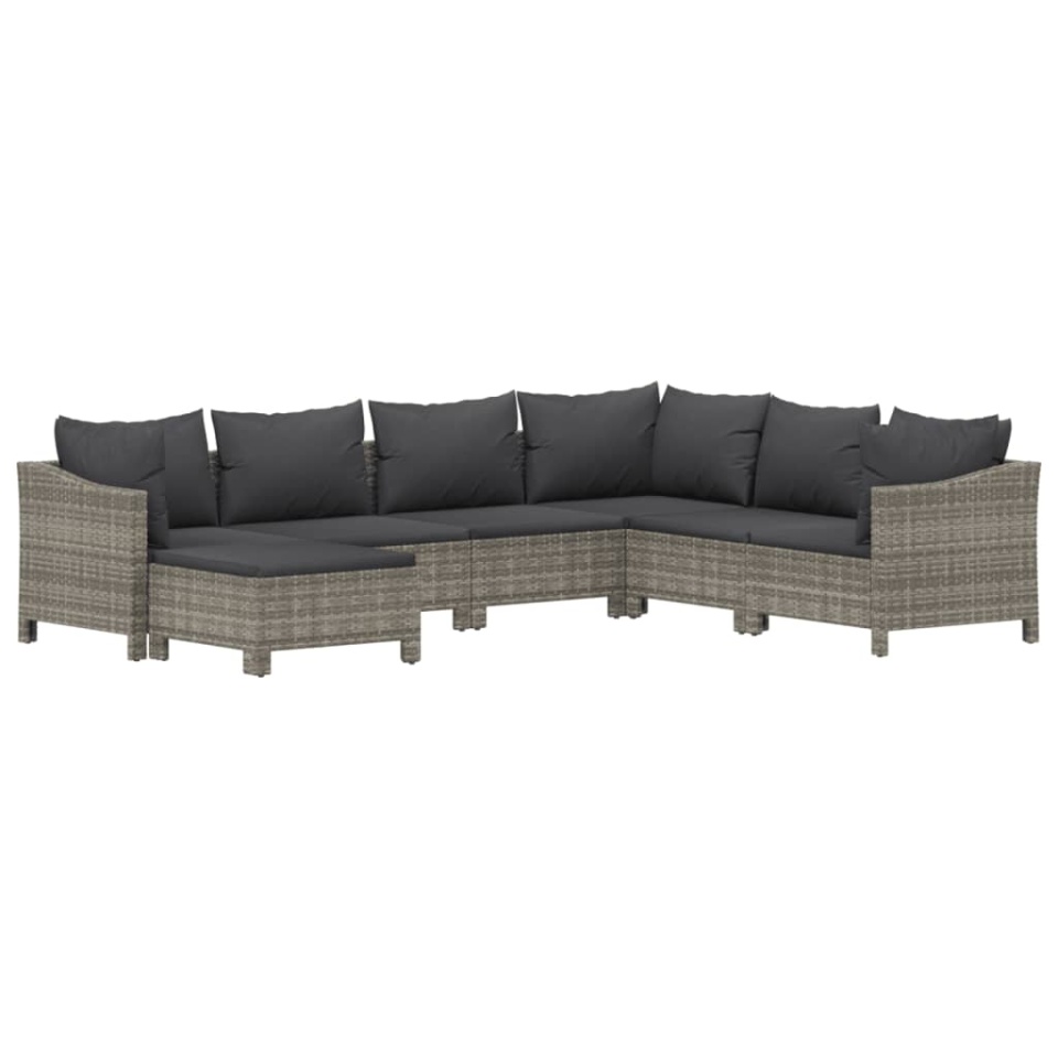 Set mobilier de grădină cu perne, 7 piese, gri, poliratan - 2 | YEO