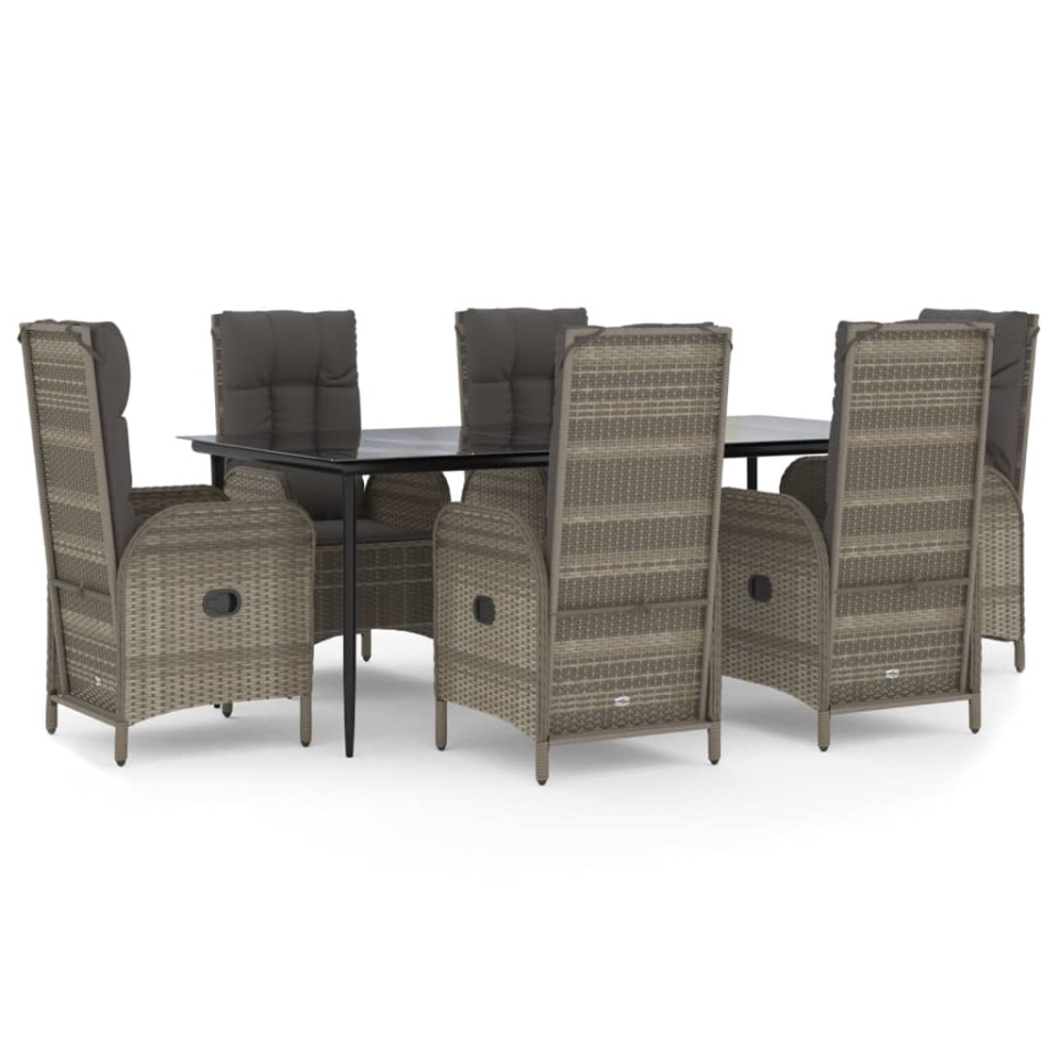 Set mobilier de grădină cu perne, 7 piese, negru/gri, poliratan - 1 | YEO