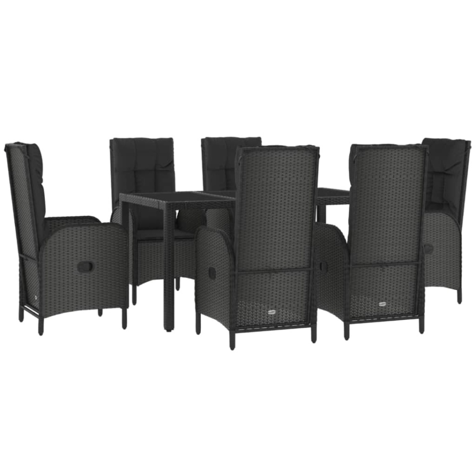 Set mobilier de grădină cu perne, 7 piese, negru/gri, poliratan - 2 | YEO
