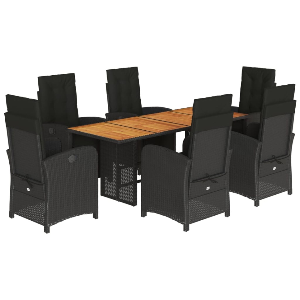 Set mobilier de grădină cu perne, 7 piese, negru, poliratan - 1 | YEO