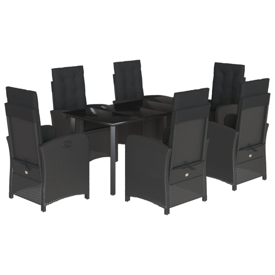 Set mobilier de grădină cu perne, 7 piese, negru, poliratan - 1 | YEO