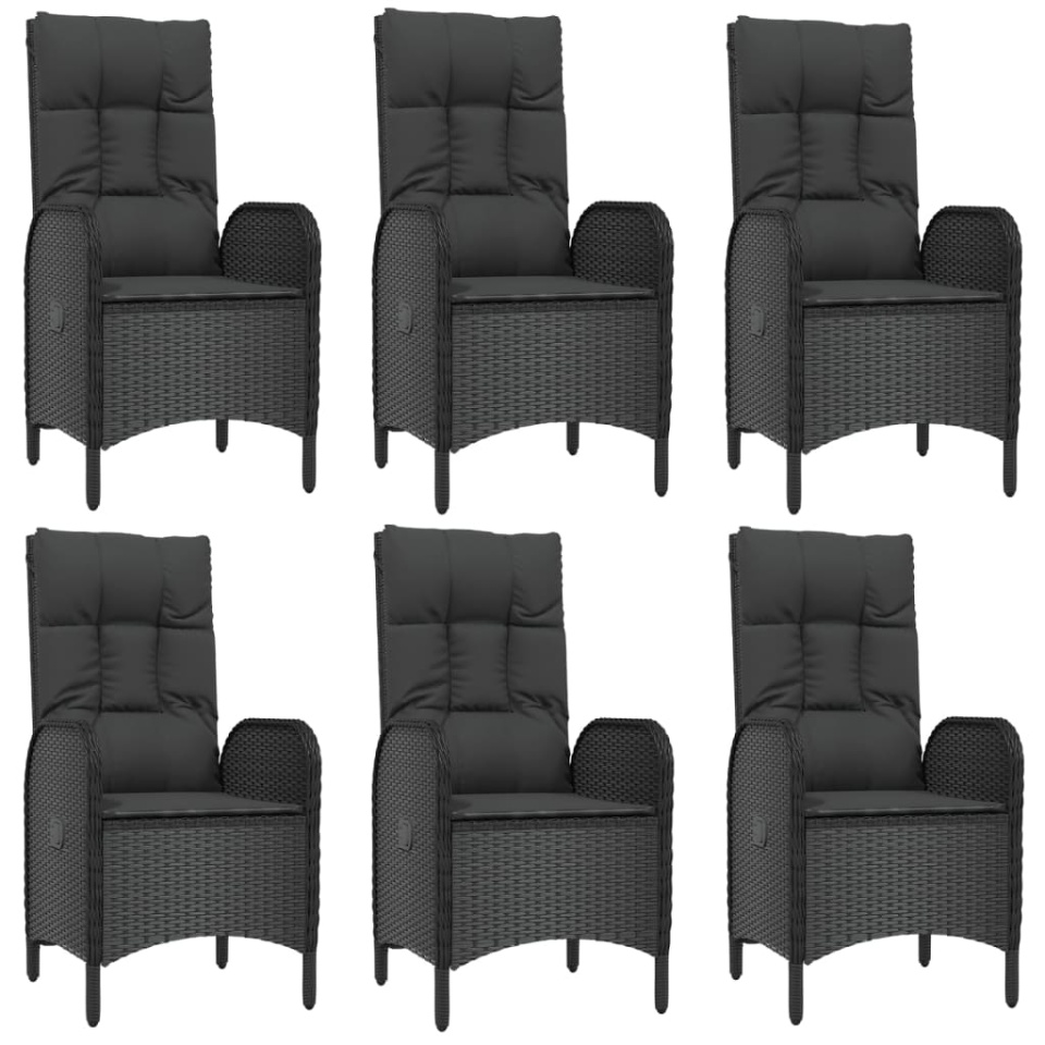 Set mobilier de grădină cu perne, 7 piese, negru, poliratan - 3 | YEO