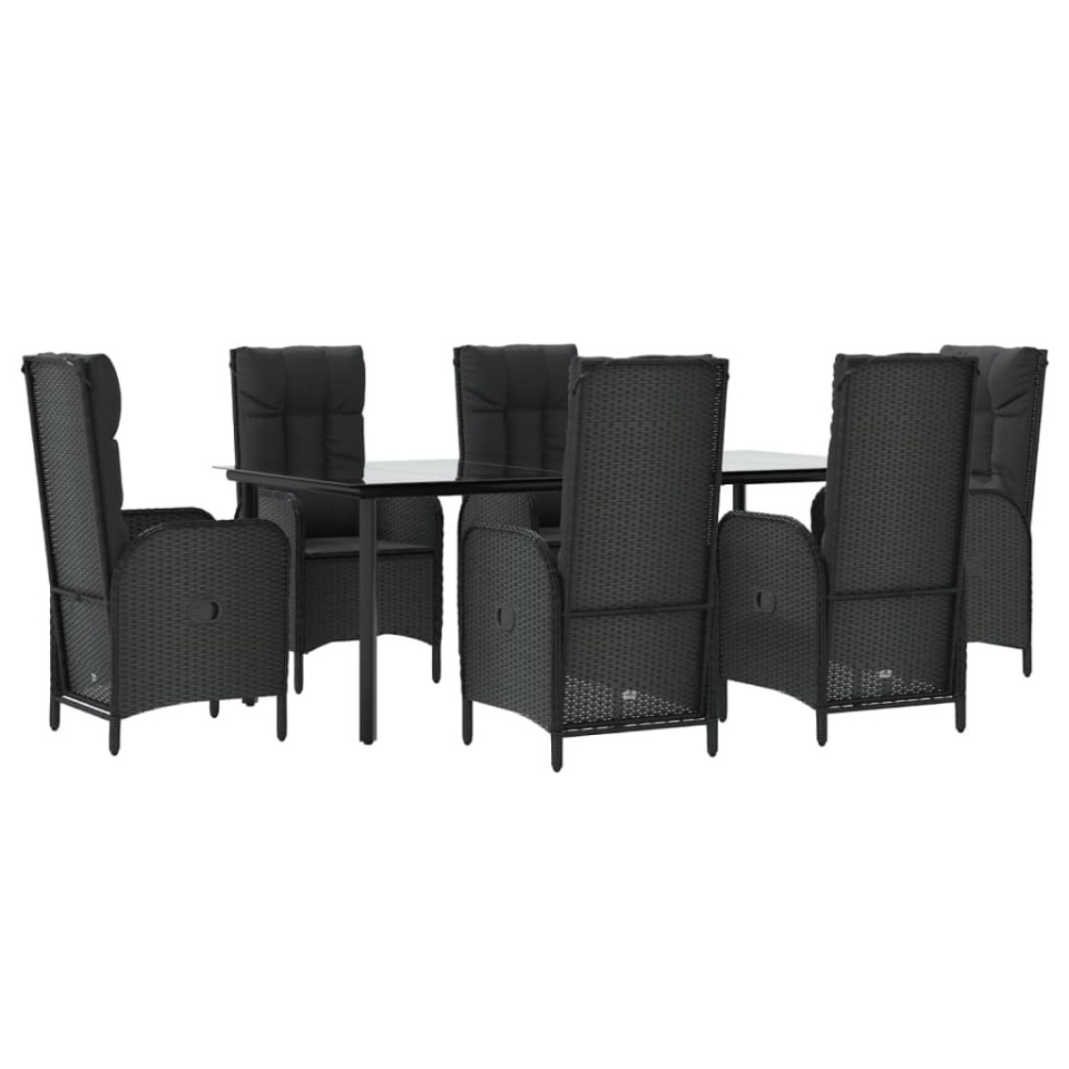 Set mobilier de grădină cu perne, 7 piese, negru, poliratan - 2 | YEO