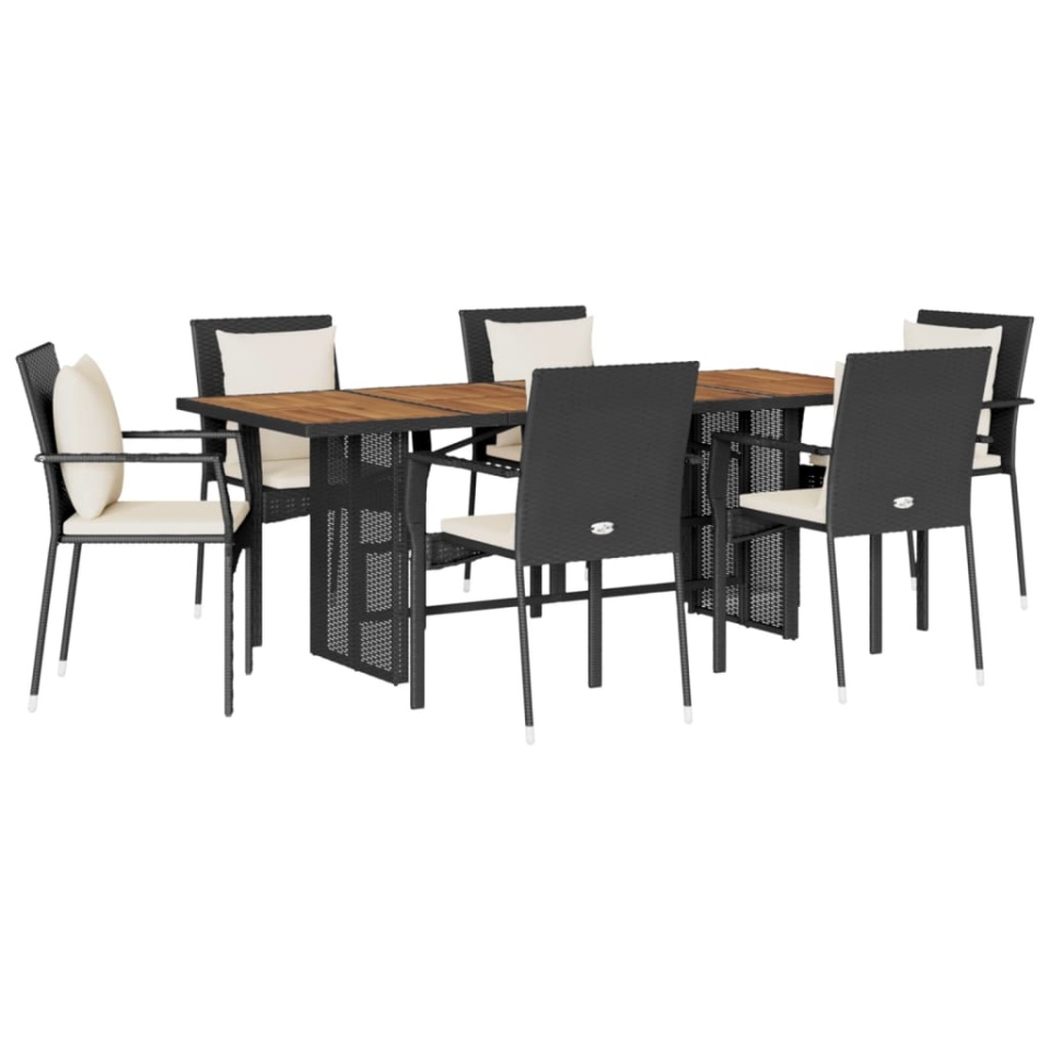 Set mobilier de grădină cu perne, 7 piese, negru, poliratan - 1 | YEO