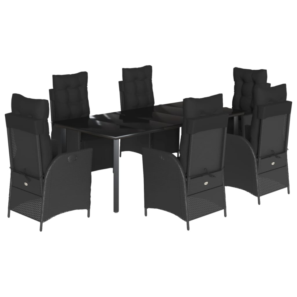 Set mobilier de grădină cu perne, 7 piese, negru, poliratan - 1 | YEO