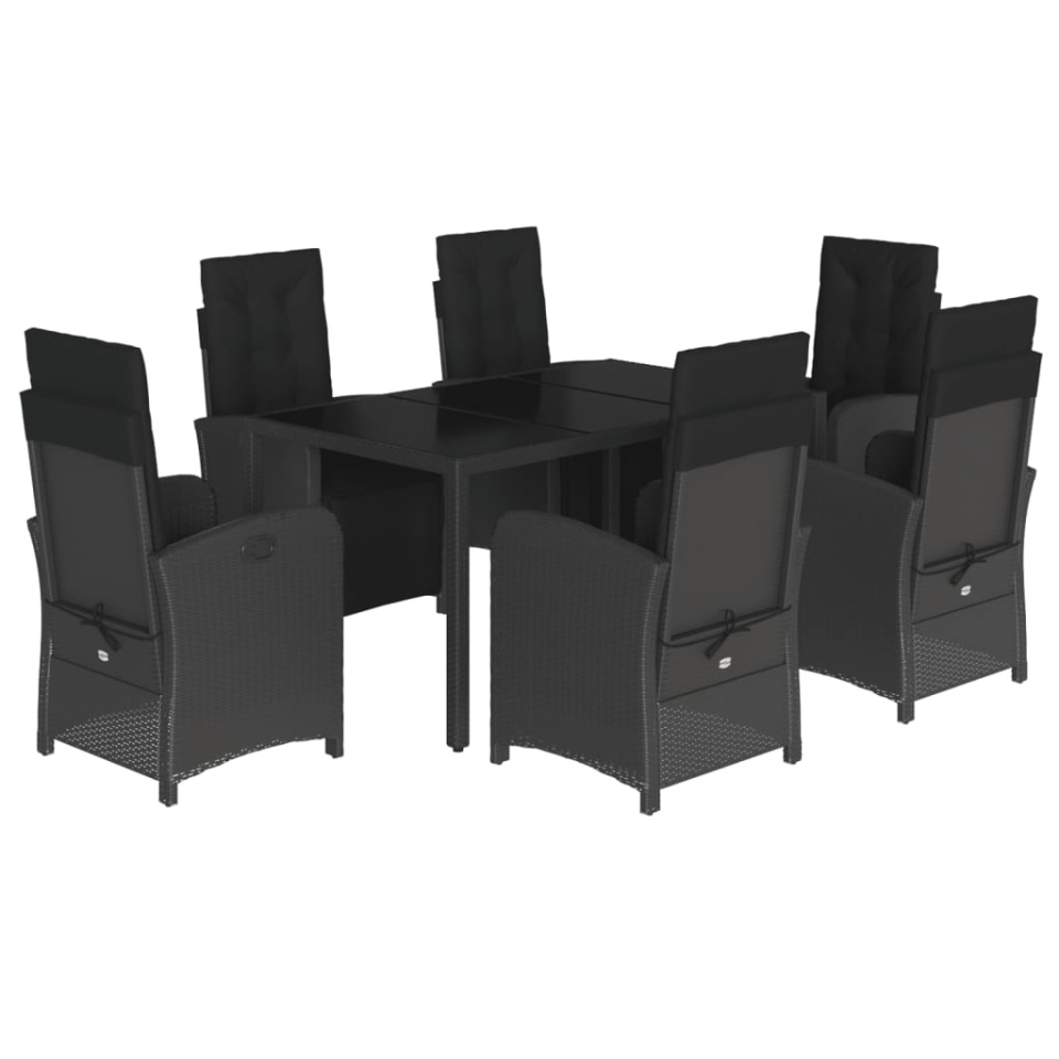 Set mobilier de grădină cu perne, 7 piese, negru, poliratan - 1 | YEO