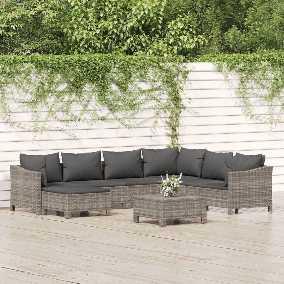 Set mobilier de grădină cu perne, 8 piese, gri, poliratan