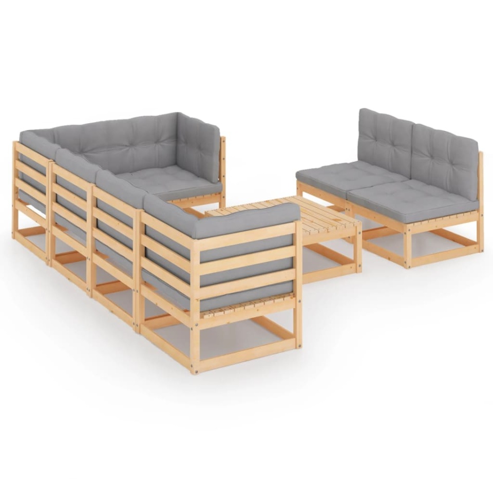 Set mobilier de grădină cu perne, 8 piese, lemn masiv de pin - 1 | YEO