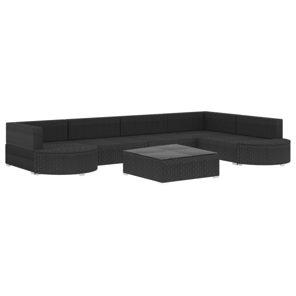 Set mobilier de grădină cu perne, 8 piese, negru, poliratan - 2 | YEO