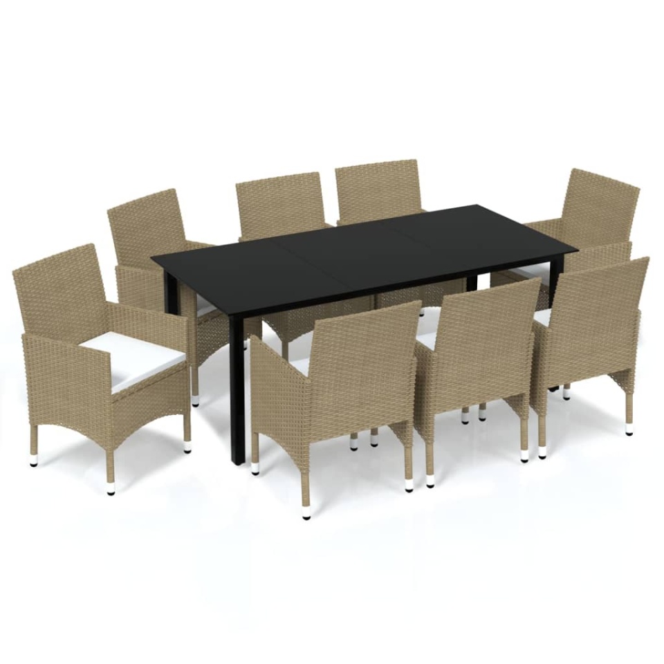 Set mobilier de grădină cu perne, 9 piese, bej, poliratan - 1 | YEO