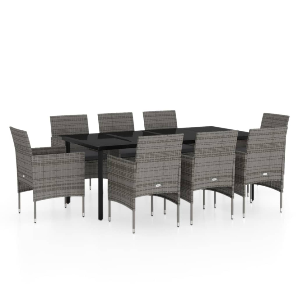 Set mobilier de grădină cu perne, 9 piese, gri și negru - 1 | YEO