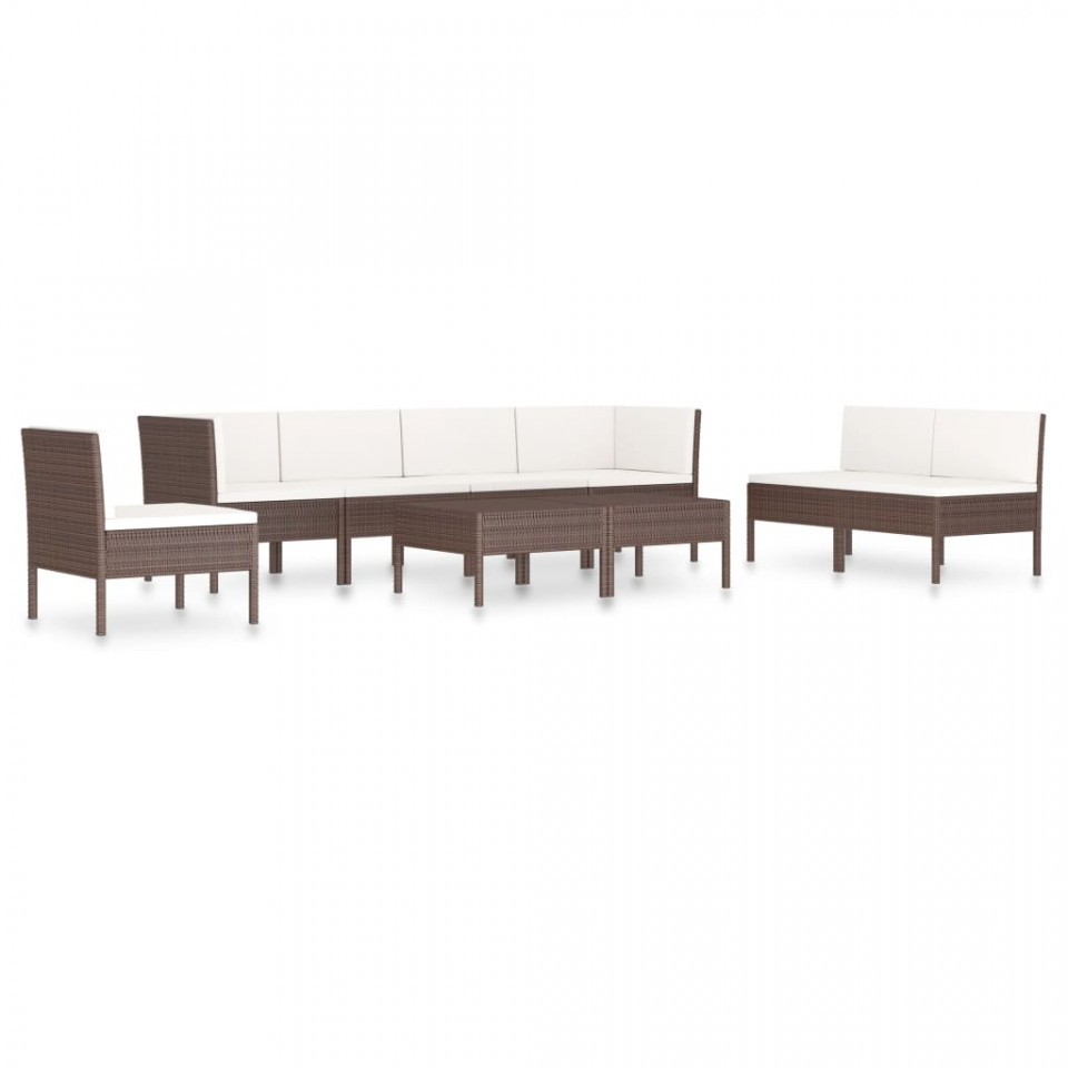 Set mobilier de grădină cu perne, 9 piese, maro, poliratan - 1 | YEO