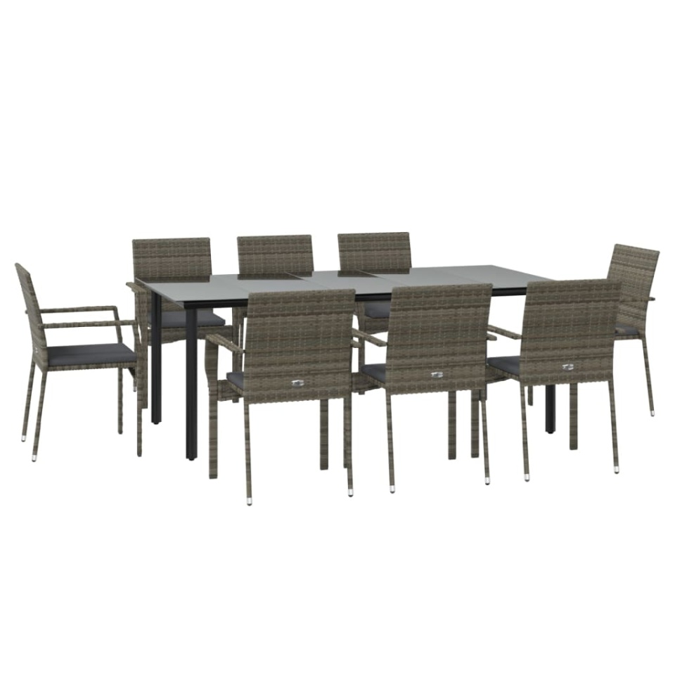 Set mobilier de grădină cu perne, 9 piese, negru/gri, poliratan - 2 | YEO