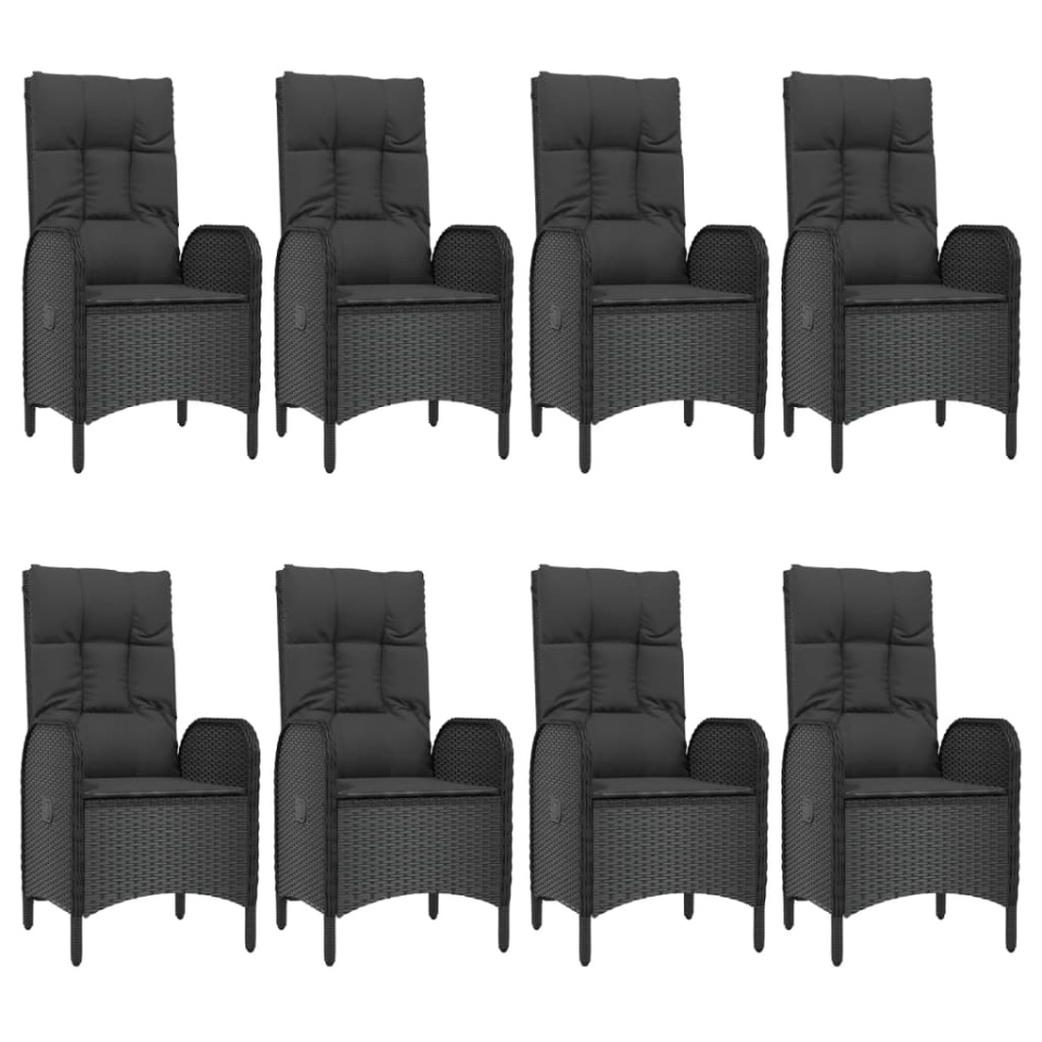 Set mobilier de grădină cu perne, 9 piese, negru, poliratan - 3 | YEO
