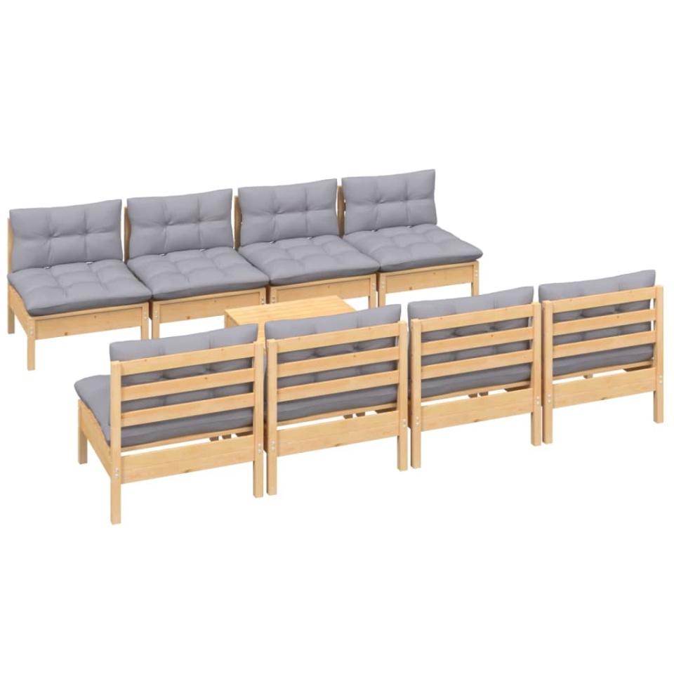 Set mobilier de grădină cu perne gri, 9 piese, lemn masiv pin - 2 | YEO